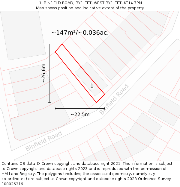 1, BINFIELD ROAD, BYFLEET, WEST BYFLEET, KT14 7PN: Plot and title map