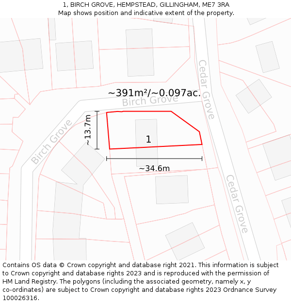 1, BIRCH GROVE, HEMPSTEAD, GILLINGHAM, ME7 3RA: Plot and title map