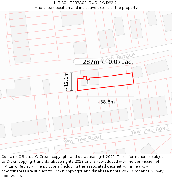 1, BIRCH TERRACE, DUDLEY, DY2 0LJ: Plot and title map