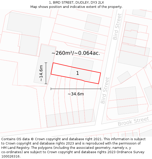 1, BIRD STREET, DUDLEY, DY3 2LX: Plot and title map