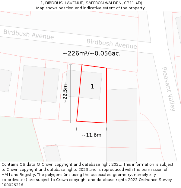 1, BIRDBUSH AVENUE, SAFFRON WALDEN, CB11 4DJ: Plot and title map