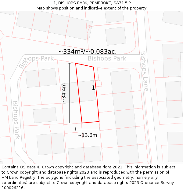 1, BISHOPS PARK, PEMBROKE, SA71 5JP: Plot and title map