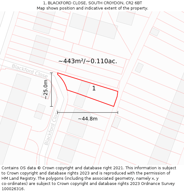 1, BLACKFORD CLOSE, SOUTH CROYDON, CR2 6BT: Plot and title map