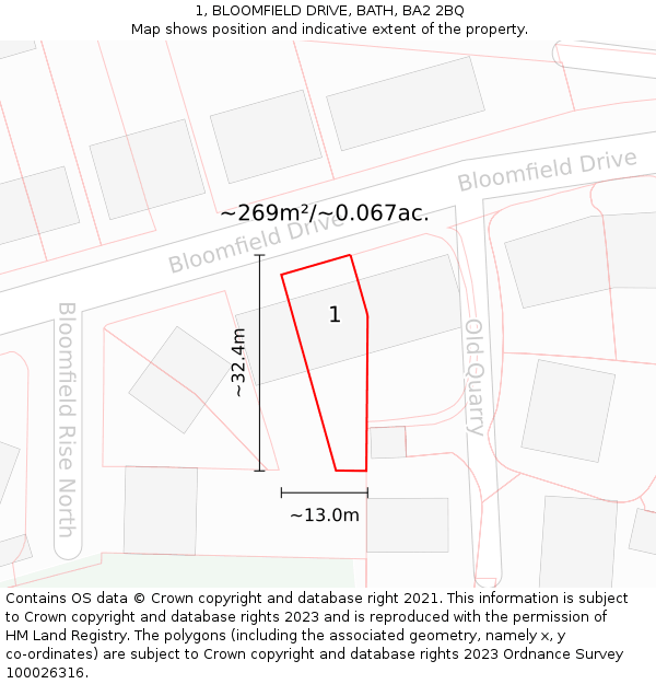 1, BLOOMFIELD DRIVE, BATH, BA2 2BQ: Plot and title map