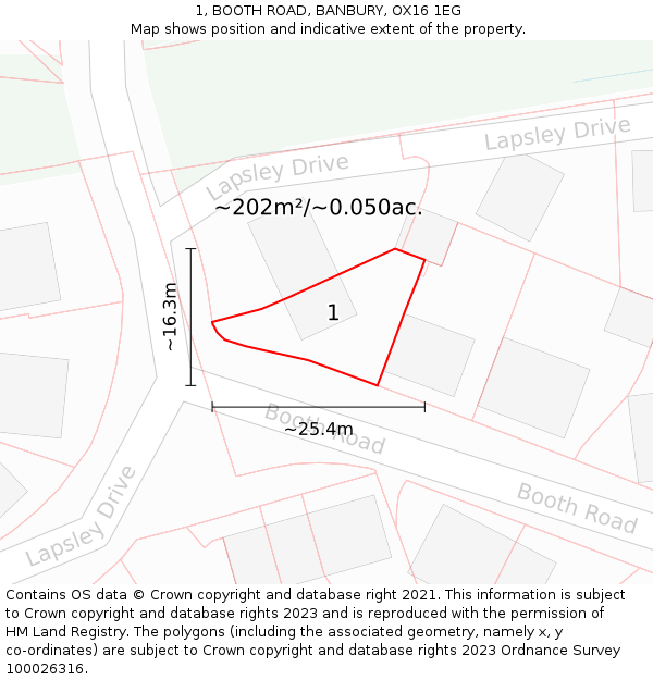 1, BOOTH ROAD, BANBURY, OX16 1EG: Plot and title map