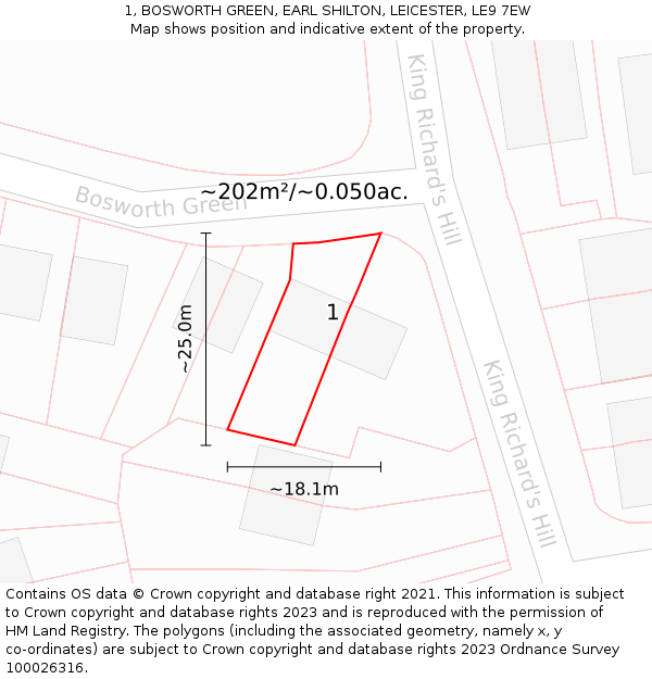 1, BOSWORTH GREEN, EARL SHILTON, LEICESTER, LE9 7EW: Plot and title map