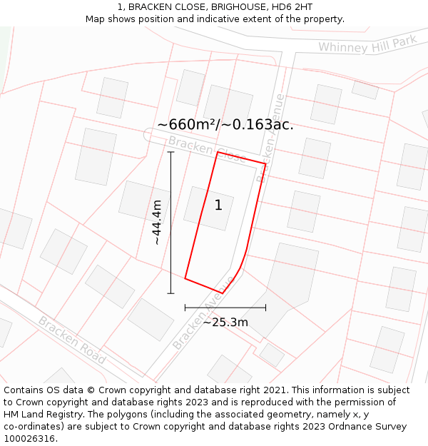 1, BRACKEN CLOSE, BRIGHOUSE, HD6 2HT: Plot and title map