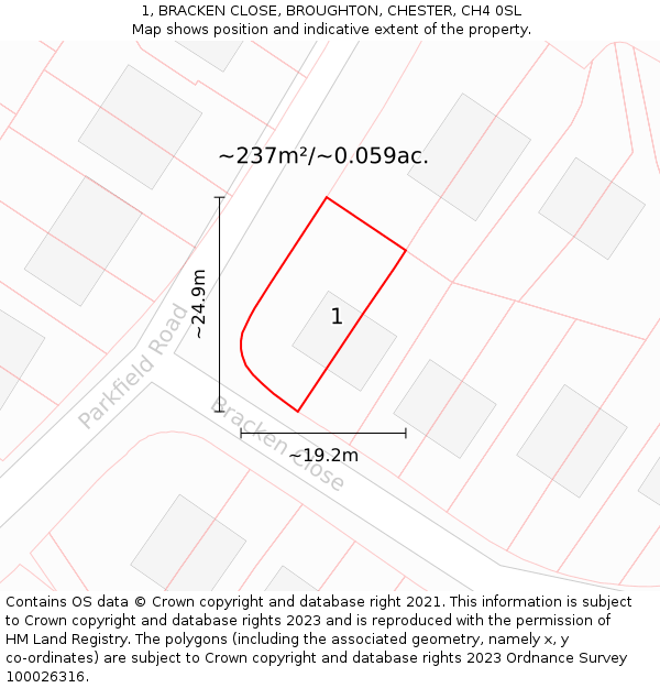 1, BRACKEN CLOSE, BROUGHTON, CHESTER, CH4 0SL: Plot and title map