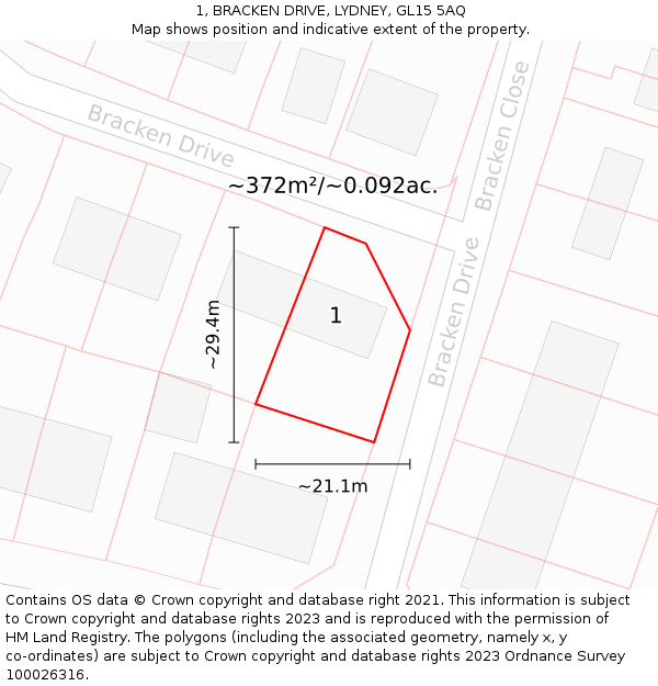 1, BRACKEN DRIVE, LYDNEY, GL15 5AQ: Plot and title map