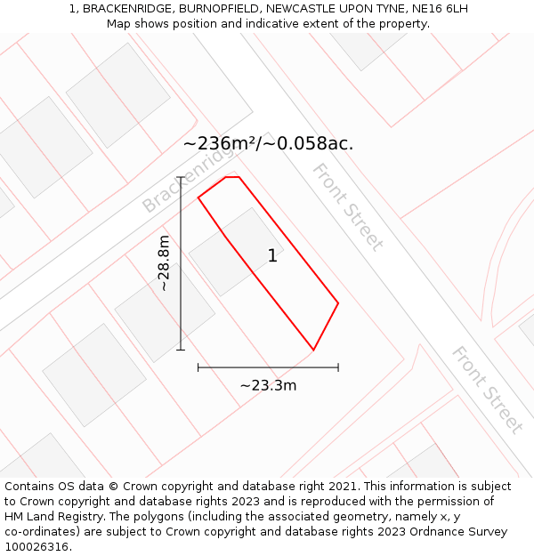 1, BRACKENRIDGE, BURNOPFIELD, NEWCASTLE UPON TYNE, NE16 6LH: Plot and title map