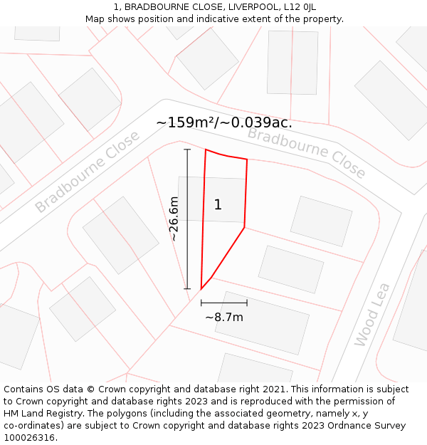 1, BRADBOURNE CLOSE, LIVERPOOL, L12 0JL: Plot and title map