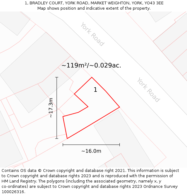 1, BRADLEY COURT, YORK ROAD, MARKET WEIGHTON, YORK, YO43 3EE: Plot and title map