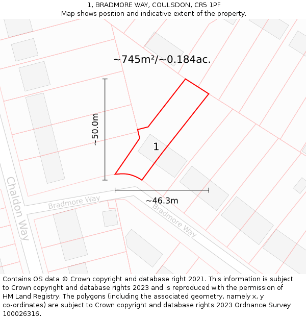 1, BRADMORE WAY, COULSDON, CR5 1PF: Plot and title map