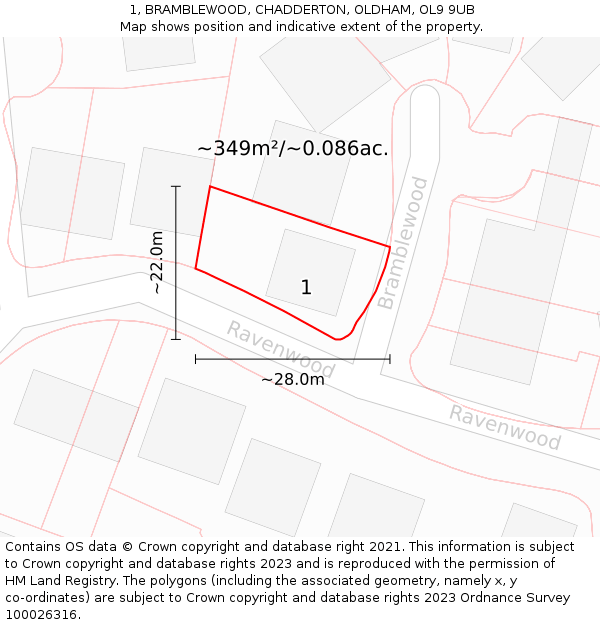 1, BRAMBLEWOOD, CHADDERTON, OLDHAM, OL9 9UB: Plot and title map