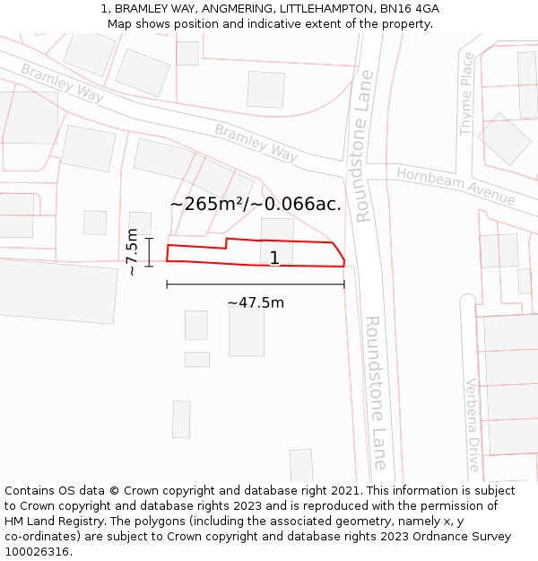 1, BRAMLEY WAY, ANGMERING, LITTLEHAMPTON, BN16 4GA: Plot and title map