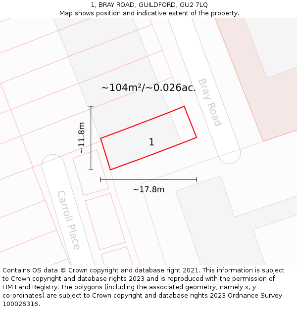 1, BRAY ROAD, GUILDFORD, GU2 7LQ: Plot and title map