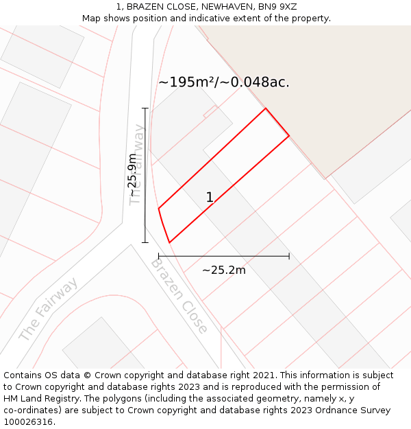 1, BRAZEN CLOSE, NEWHAVEN, BN9 9XZ: Plot and title map