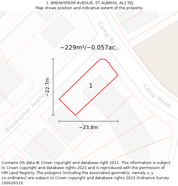 1, BREAKSPEAR AVENUE, ST ALBANS, AL1 5EJ: Plot and title map