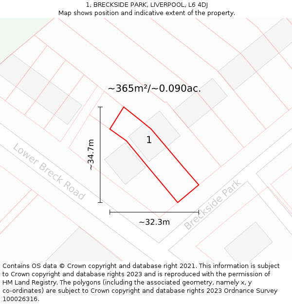 1, BRECKSIDE PARK, LIVERPOOL, L6 4DJ: Plot and title map