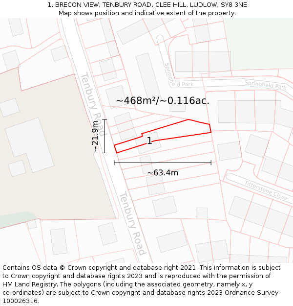 1, BRECON VIEW, TENBURY ROAD, CLEE HILL, LUDLOW, SY8 3NE: Plot and title map