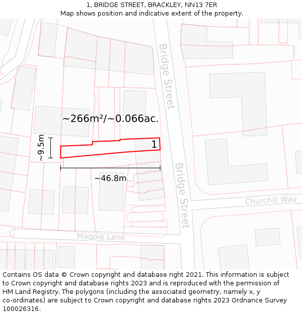 1, BRIDGE STREET, BRACKLEY, NN13 7ER: Plot and title map