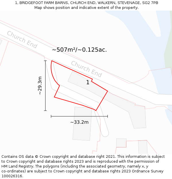 1, BRIDGEFOOT FARM BARNS, CHURCH END, WALKERN, STEVENAGE, SG2 7PB: Plot and title map