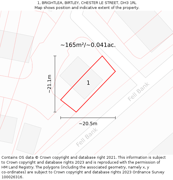 1, BRIGHTLEA, BIRTLEY, CHESTER LE STREET, DH3 1RL: Plot and title map