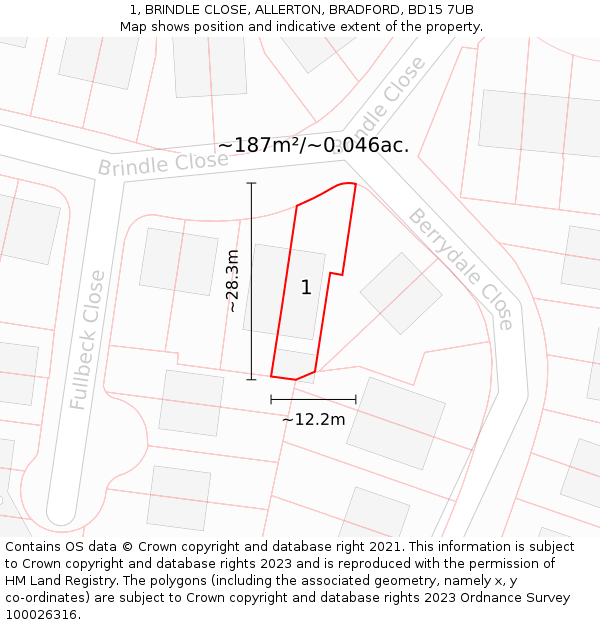 1, BRINDLE CLOSE, ALLERTON, BRADFORD, BD15 7UB: Plot and title map