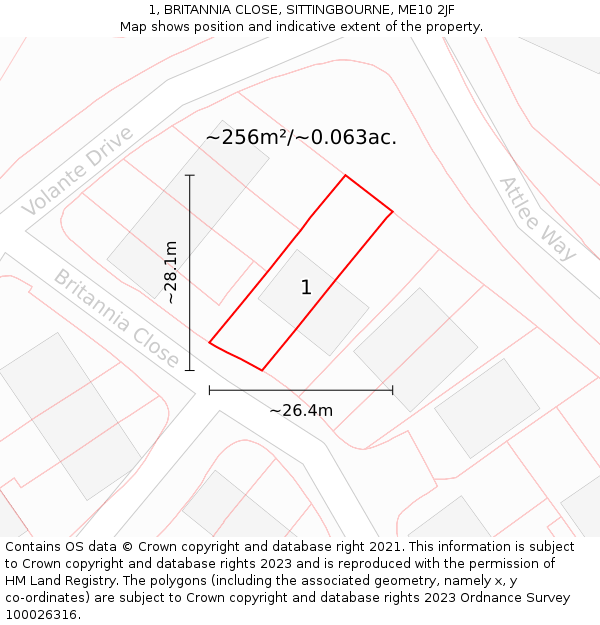 1, BRITANNIA CLOSE, SITTINGBOURNE, ME10 2JF: Plot and title map