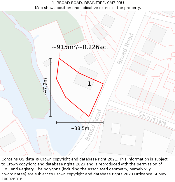 1, BROAD ROAD, BRAINTREE, CM7 9RU: Plot and title map