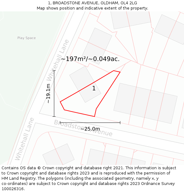 1, BROADSTONE AVENUE, OLDHAM, OL4 2LG: Plot and title map