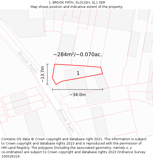 1, BROOK PATH, SLOUGH, SL1 5ER: Plot and title map