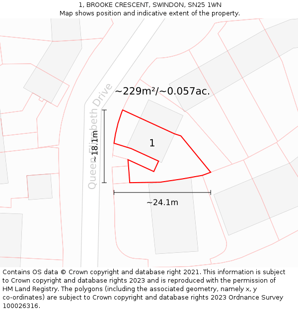 1, BROOKE CRESCENT, SWINDON, SN25 1WN: Plot and title map