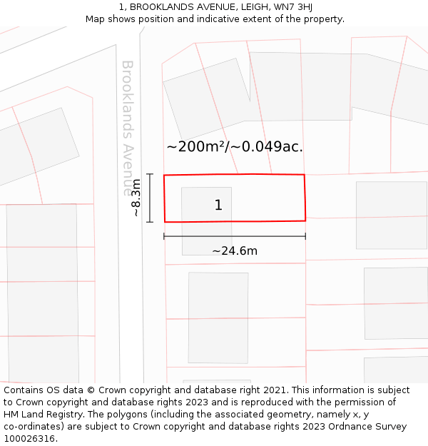 1, BROOKLANDS AVENUE, LEIGH, WN7 3HJ: Plot and title map