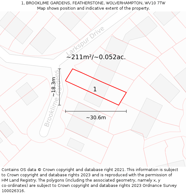 1, BROOKLIME GARDENS, FEATHERSTONE, WOLVERHAMPTON, WV10 7TW: Plot and title map