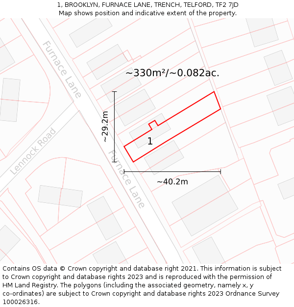 1, BROOKLYN, FURNACE LANE, TRENCH, TELFORD, TF2 7JD: Plot and title map