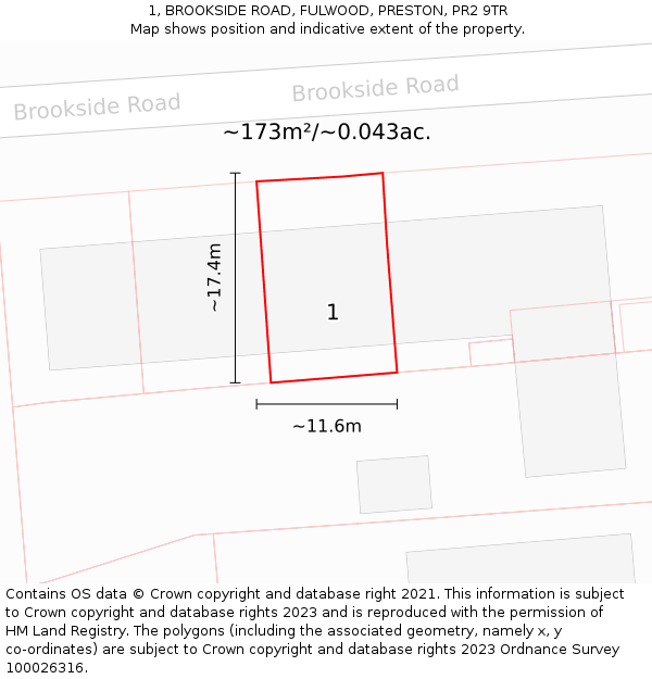 1, BROOKSIDE ROAD, FULWOOD, PRESTON, PR2 9TR: Plot and title map