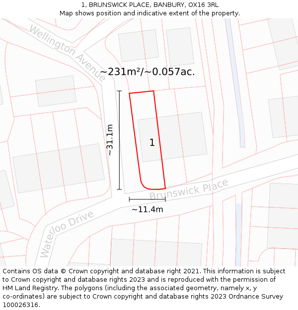 1, BRUNSWICK PLACE, BANBURY, OX16 3RL: Plot and title map