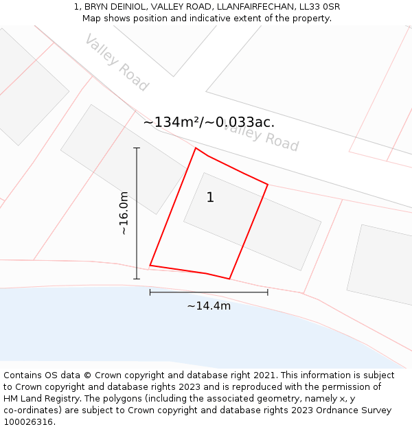 1, BRYN DEINIOL, VALLEY ROAD, LLANFAIRFECHAN, LL33 0SR: Plot and title map