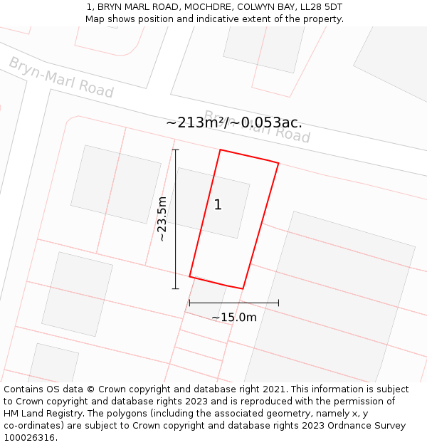 1, BRYN MARL ROAD, MOCHDRE, COLWYN BAY, LL28 5DT: Plot and title map