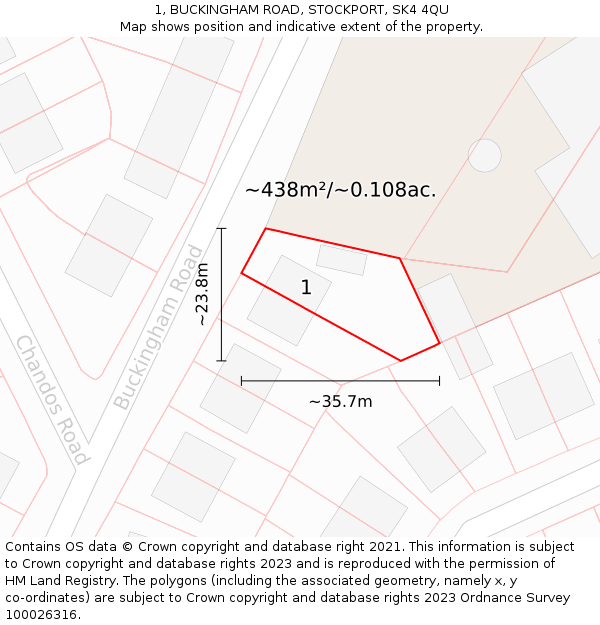 1, BUCKINGHAM ROAD, STOCKPORT, SK4 4QU: Plot and title map