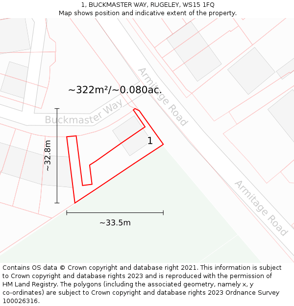 1, BUCKMASTER WAY, RUGELEY, WS15 1FQ: Plot and title map