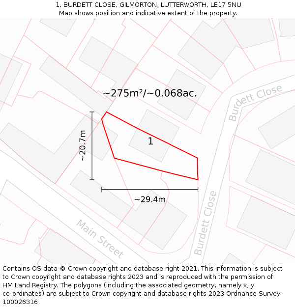 1, BURDETT CLOSE, GILMORTON, LUTTERWORTH, LE17 5NU: Plot and title map