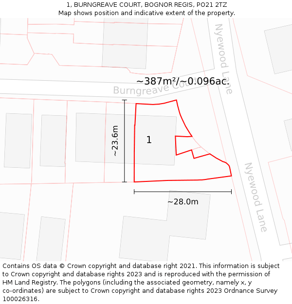 1, BURNGREAVE COURT, BOGNOR REGIS, PO21 2TZ: Plot and title map