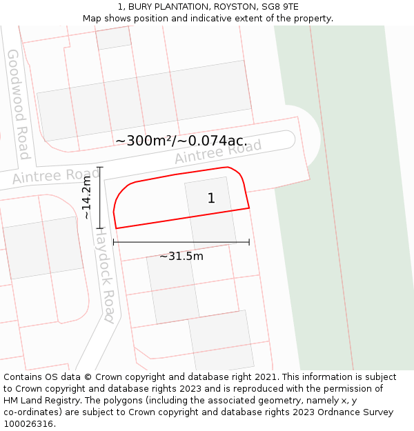 1, BURY PLANTATION, ROYSTON, SG8 9TE: Plot and title map