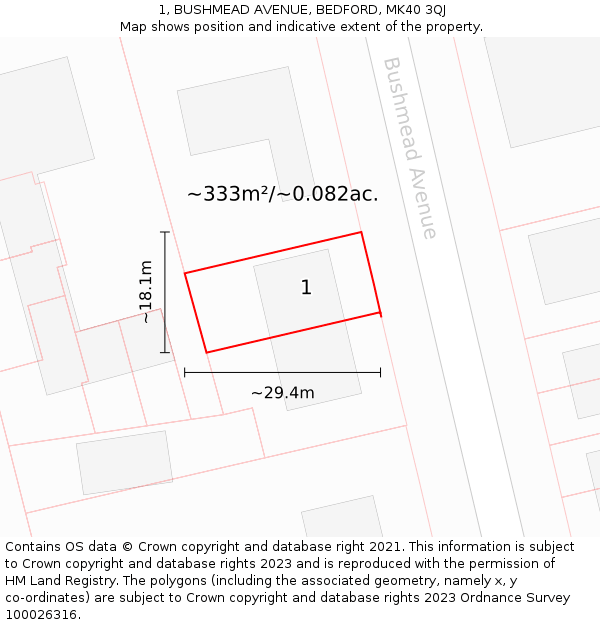 1, BUSHMEAD AVENUE, BEDFORD, MK40 3QJ: Plot and title map