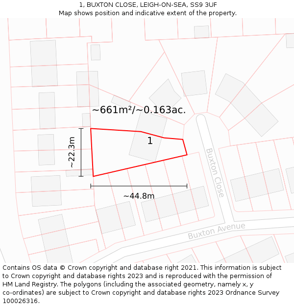 1, BUXTON CLOSE, LEIGH-ON-SEA, SS9 3UF: Plot and title map