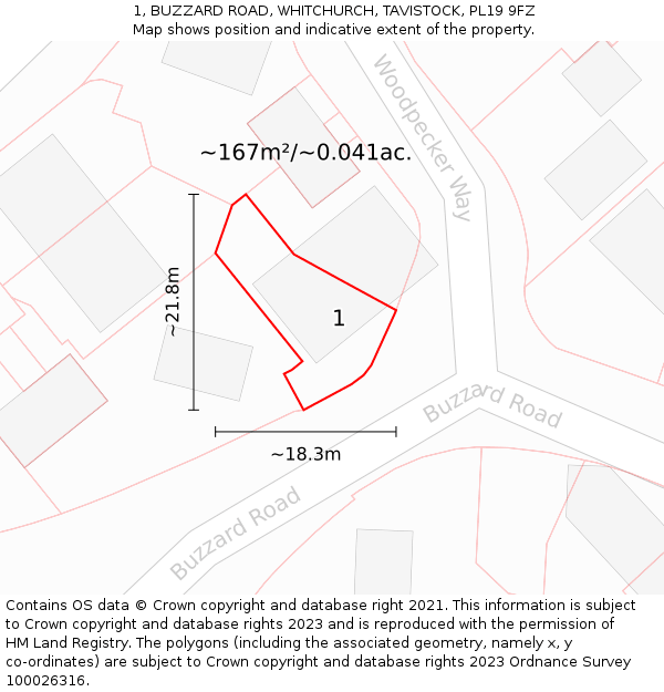 1, BUZZARD ROAD, WHITCHURCH, TAVISTOCK, PL19 9FZ: Plot and title map