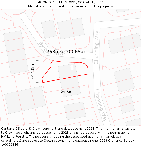 1, BYRTON DRIVE, ELLISTOWN, COALVILLE, LE67 1HF: Plot and title map