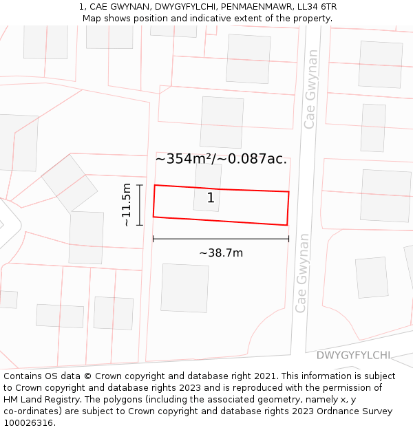 1, CAE GWYNAN, DWYGYFYLCHI, PENMAENMAWR, LL34 6TR: Plot and title map